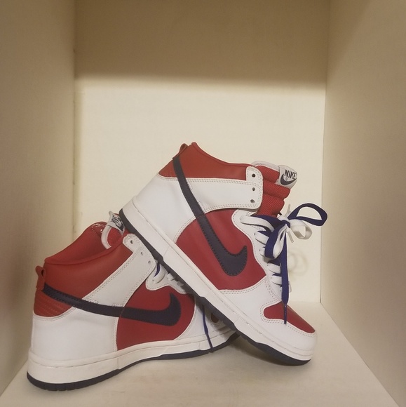 white and blue dunks high